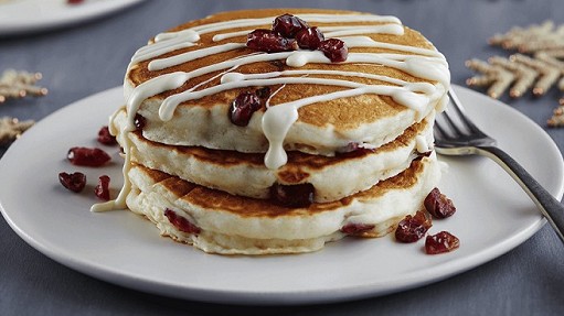 8:30 to 11 AM. Pancakes, sausage, coffee, tea and juice, all for just $5, $3 for kids 14 and under. This month's special is a Valentine special of Cranberries and White Chocolate.